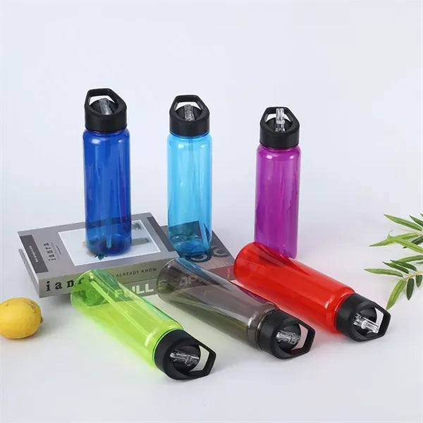 24 oz Plastic Water Bottle with Flip Top Cap and Straw