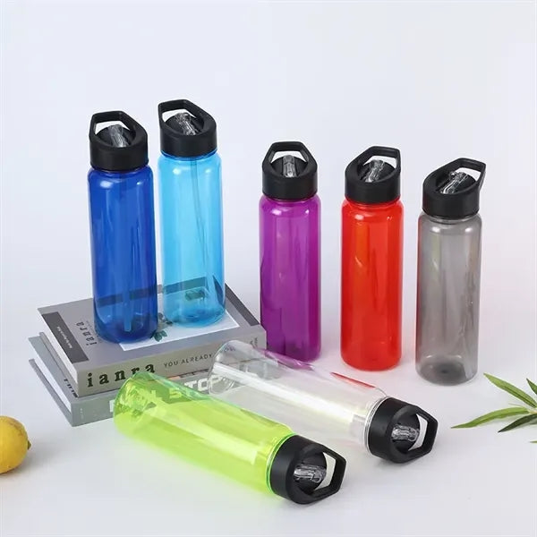 24 oz Plastic Water Bottle with Flip Top Cap and Straw
