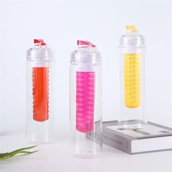 24 oz Plastic Fruit Infusion Water Bottle with Flip Top Lid