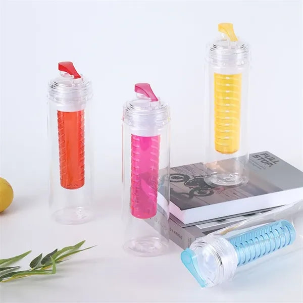 24 oz Plastic Fruit Infusion Water Bottle with Flip Top Lid