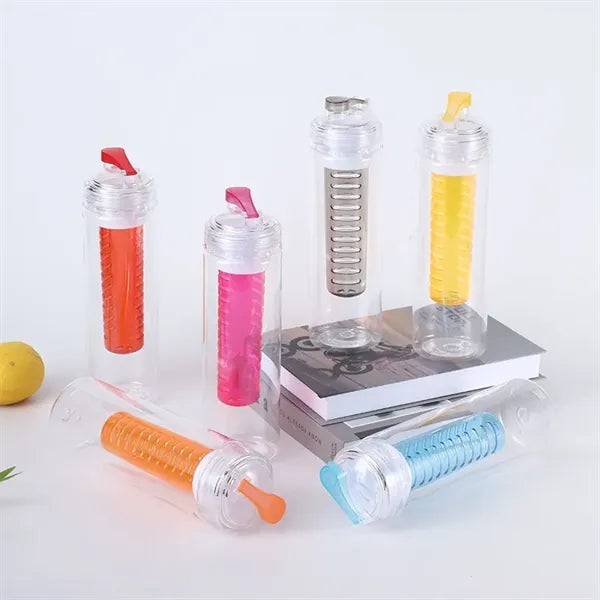 24 oz Plastic Fruit Infusion Water Bottle with Flip Top Lid