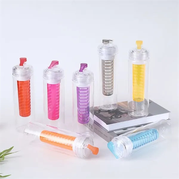 24 oz Plastic Fruit Infusion Water Bottle with Flip Top Lid