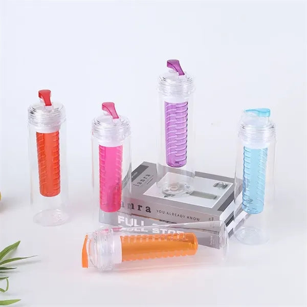 24 oz Plastic Fruit Infusion Water Bottle with Flip Top Lid