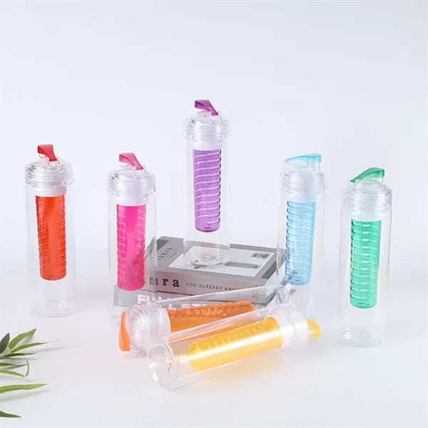 24 oz Plastic Fruit Infusion Water Bottle with Flip Top Lid