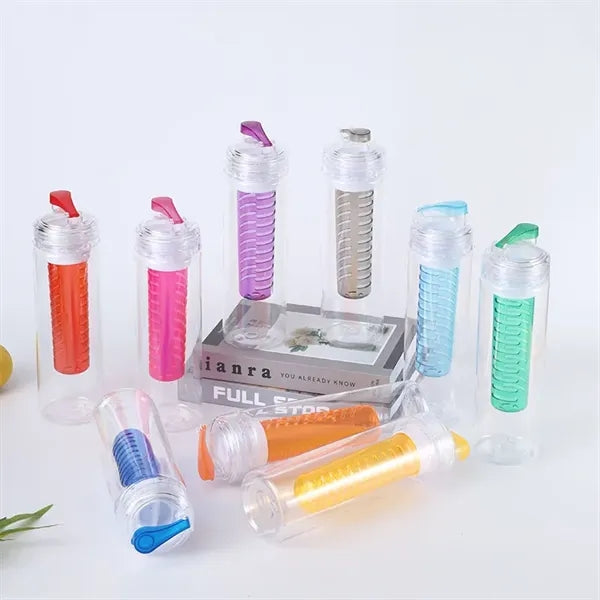 24 oz Plastic Fruit Infusion Water Bottle with Flip Top Lid