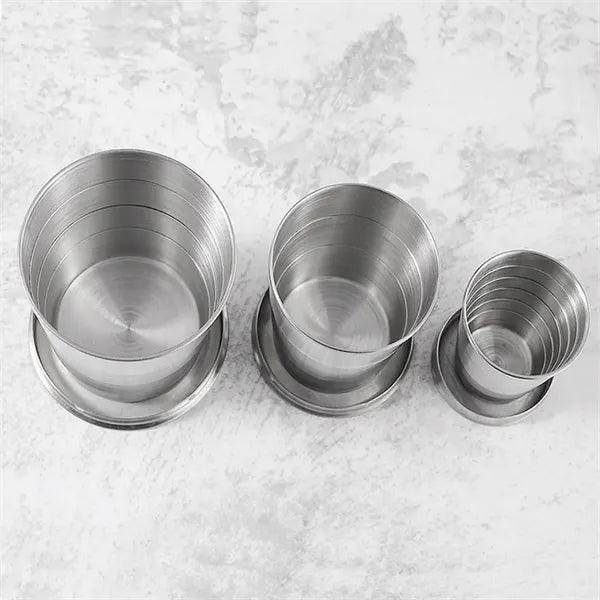 8 oz Stainless Steel Folding Collapsible Cup With Keychain