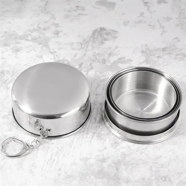 8 oz Stainless Steel Folding Collapsible Cup With Keychain