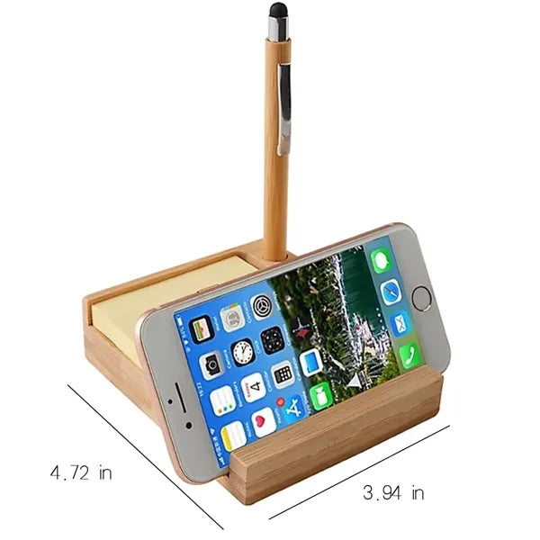 FSC Bamboo Sticky Note Dispenser with Pen Phone Desk Holder
