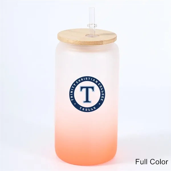 16 oz 25 oz Frosted Gradient Glass Cup with Bamboo Lid