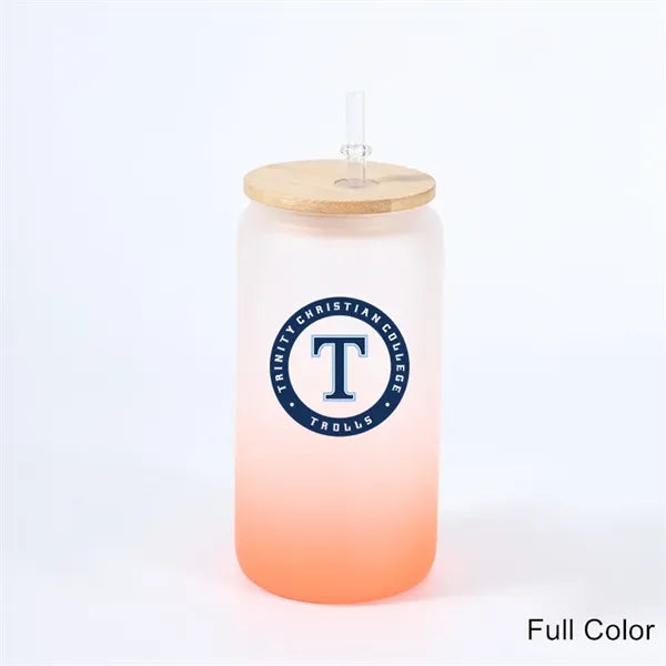 16 oz 25 oz Frosted Gradient Glass Cup with Bamboo Lid