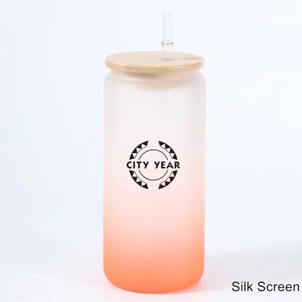 16 oz 25 oz Frosted Gradient Glass Cup with Bamboo Lid