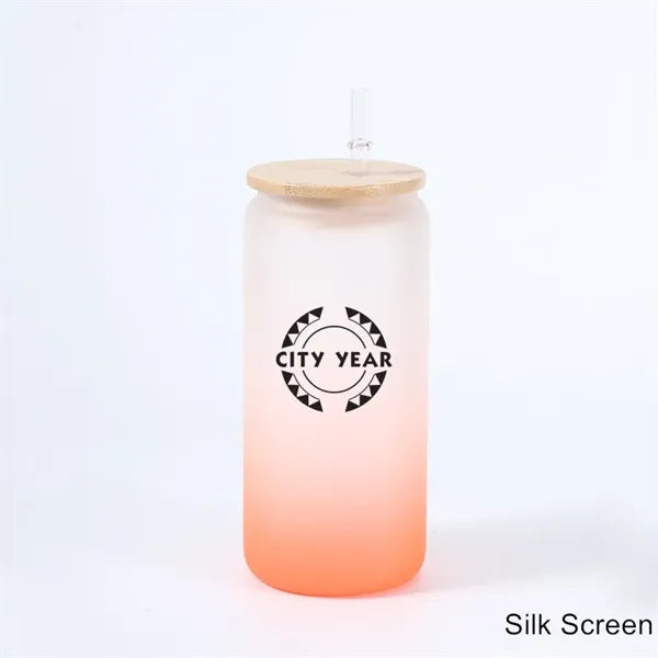 16 oz 25 oz Frosted Gradient Glass Cup with Bamboo Lid