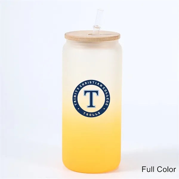 16 oz 25 oz Frosted Gradient Glass Cup with Bamboo Lid