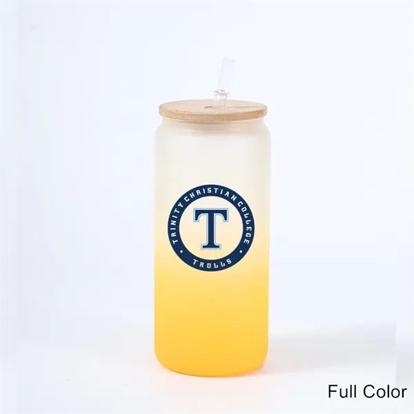 16 oz 25 oz Frosted Gradient Glass Cup with Bamboo Lid