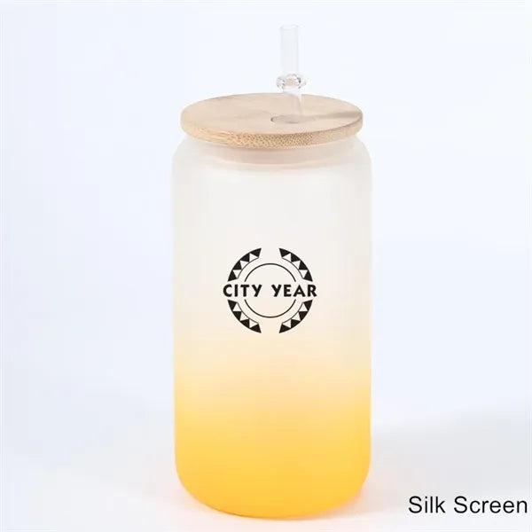 16 oz 25 oz Frosted Gradient Glass Cup with Bamboo Lid