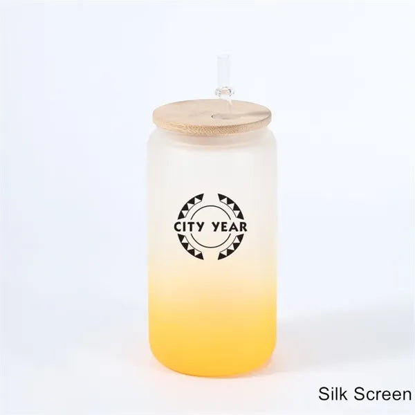 16 oz 25 oz Frosted Gradient Glass Cup with Bamboo Lid