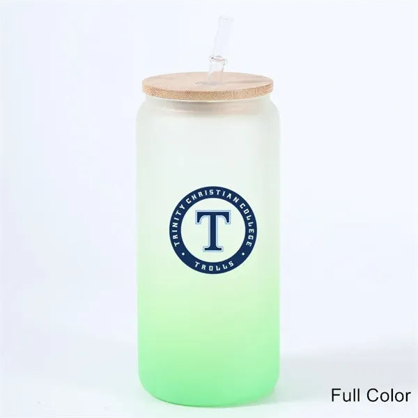 16 oz 25 oz Frosted Gradient Glass Cup with Bamboo Lid