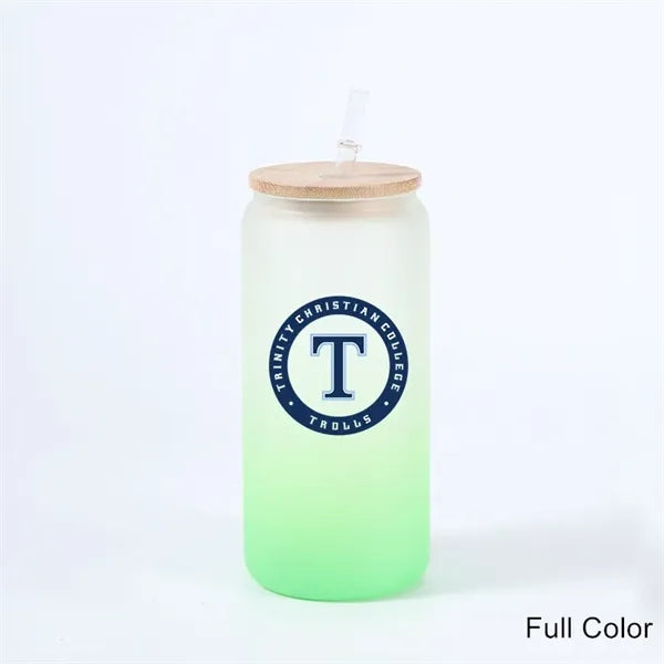 16 oz 25 oz Frosted Gradient Glass Cup with Bamboo Lid