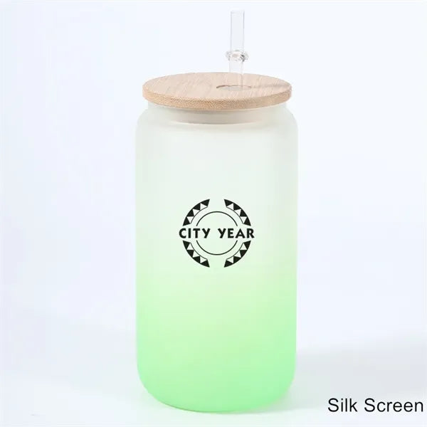 16 oz 25 oz Frosted Gradient Glass Cup with Bamboo Lid