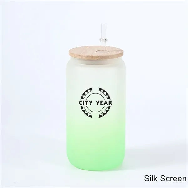 16 oz 25 oz Frosted Gradient Glass Cup with Bamboo Lid