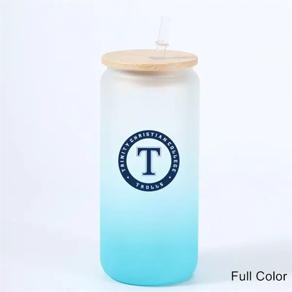 16 oz 25 oz Frosted Gradient Glass Cup with Bamboo Lid