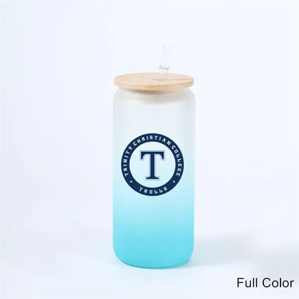 16 oz 25 oz Frosted Gradient Glass Cup with Bamboo Lid
