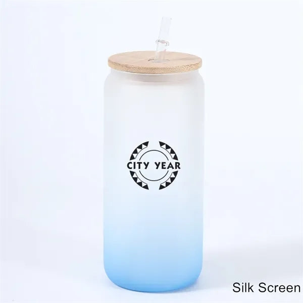 16 oz 25 oz Frosted Gradient Glass Cup with Bamboo Lid