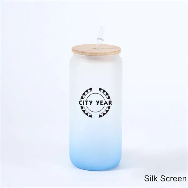 16 oz 25 oz Frosted Gradient Glass Cup with Bamboo Lid