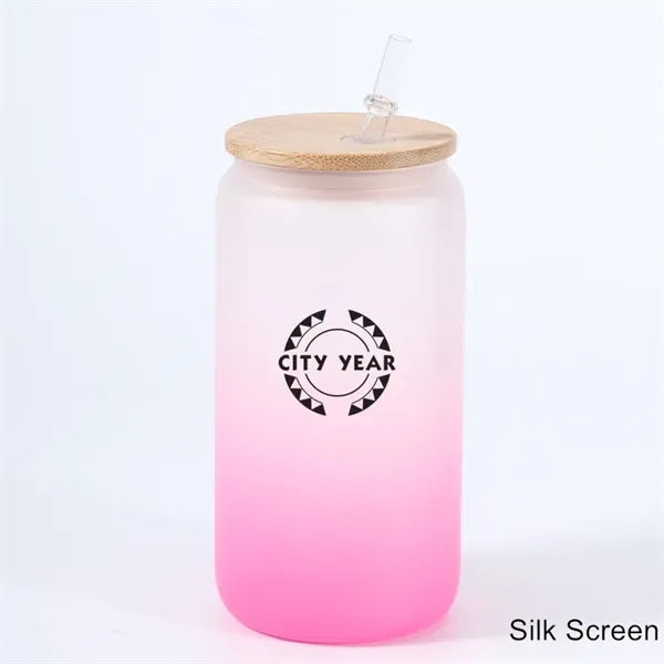 16 oz 25 oz Frosted Gradient Glass Cup with Bamboo Lid