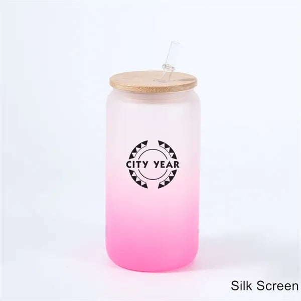 16 oz 25 oz Frosted Gradient Glass Cup with Bamboo Lid