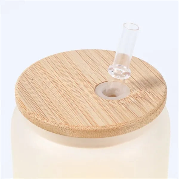 16 oz 25 oz Frosted Gradient Glass Cup with Bamboo Lid