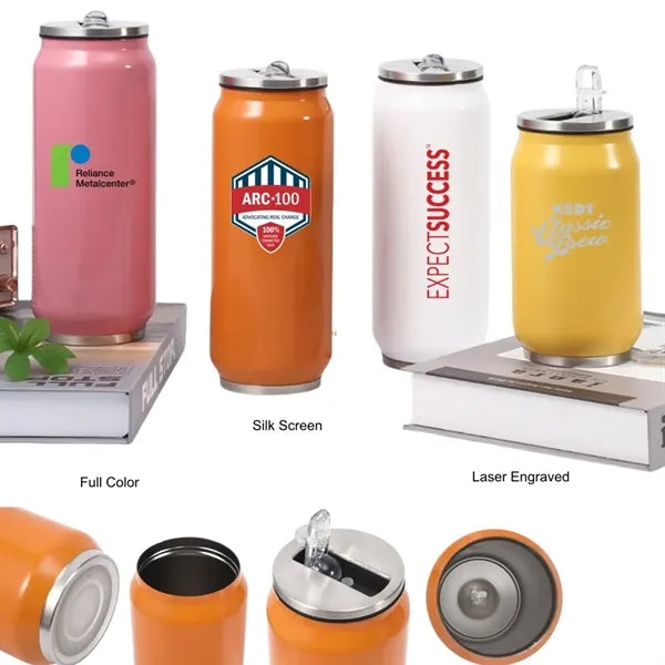 15 oz Stainless Steel Insulated Can Tumbler with Straw