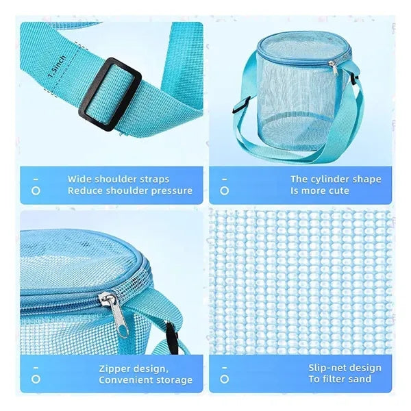 Kids Cylindrical Mesh Shell Bag W/Adjustable Carrying Strap