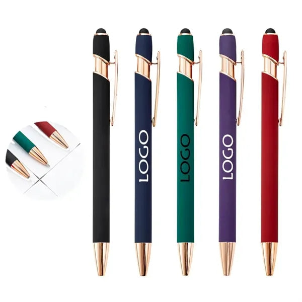 Metal Rose Gold Push Type Double Ring Stylus Ballpoint Pen