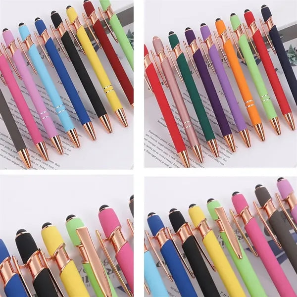 Metal Rose Gold Push Type Double Ring Stylus Ballpoint Pen