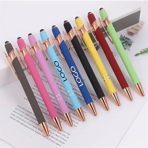 Metal Rose Gold Push Type Double Ring Stylus Ballpoint Pen