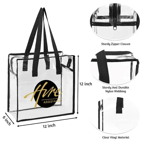Clear Vinyl Stadium Compliant Zippered Tote Bag