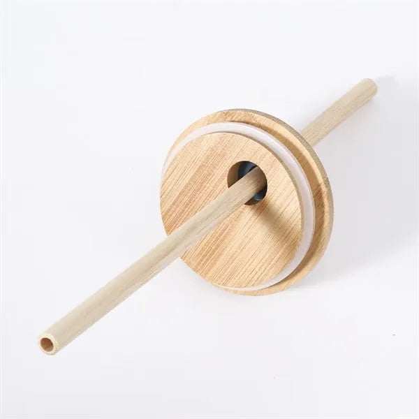 17/20 oz Glass Drinking Cup with Wooden Lid and Straw