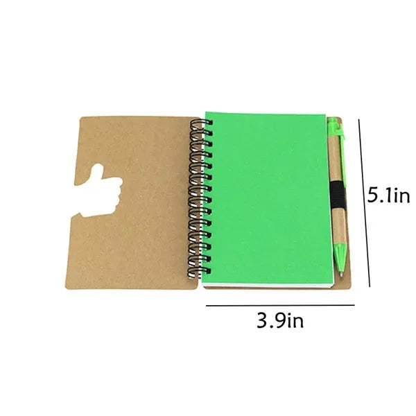 Spiral Pocket Kraft Hard Cover Notebook With Ballpoint Pen