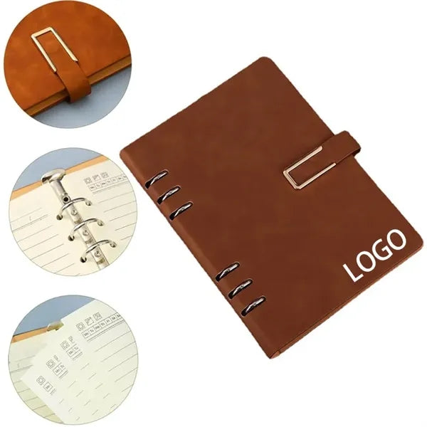 A5 PU Leather Refillable 6 Ring Binder Journal Notebook