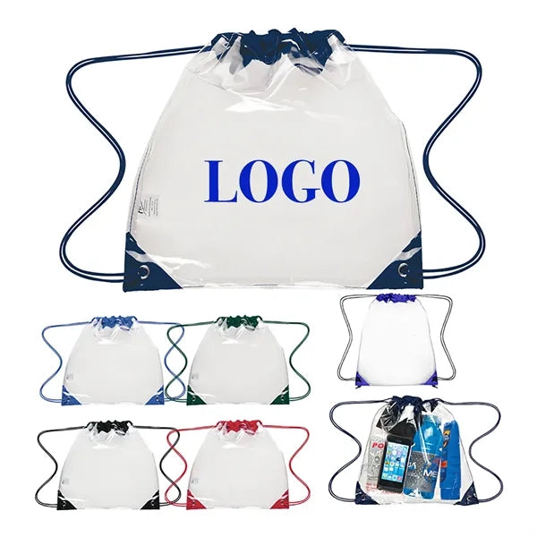17" x 13.5" Clear PVC Stadium Drawstring Backpack Cinch Bag