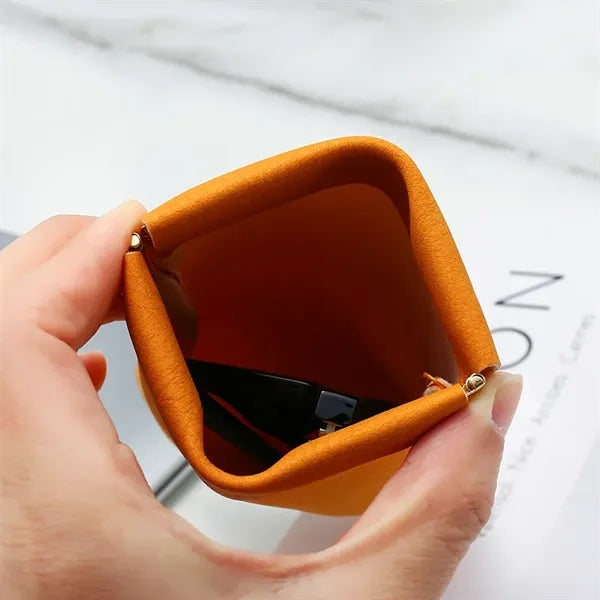 PU Leather spring self closure Soft Eyeglasses Pouch