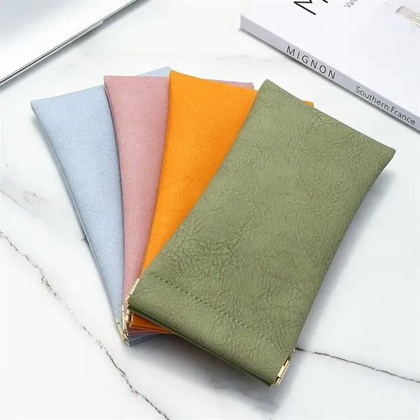 PU Leather spring self closure Soft Eyeglasses Pouch