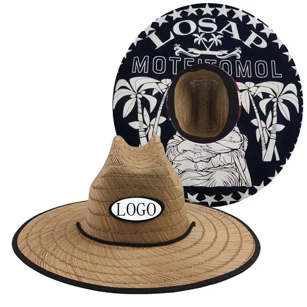 Straw Hat With Custom Patch And Full Color Underbrim Imprint