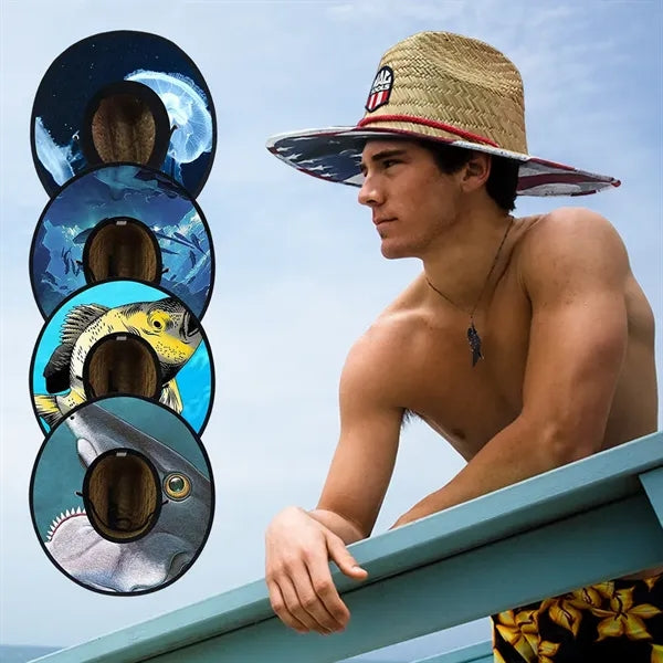 Straw Hat With Custom Patch And Full Color Underbrim Imprint