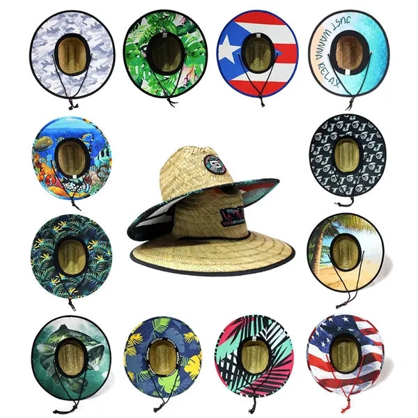 Straw Hat With Custom Patch And Full Color Underbrim Imprint
