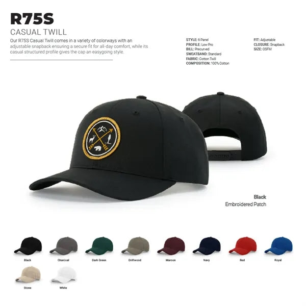 Richardson Casual Twill Snapback Hat w/ Embroidery