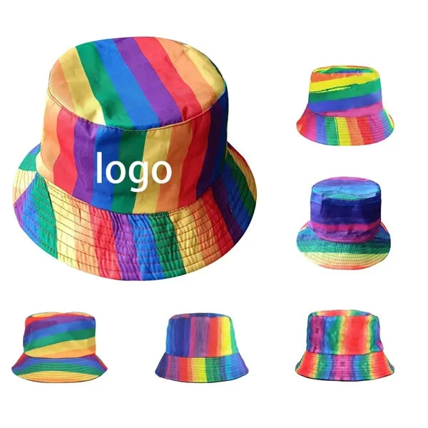 22-23 Inch Vibrant Rainbow Polyester Bucket Hat for LGBT