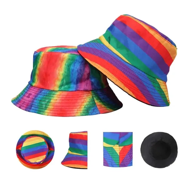 22-23 Inch Vibrant Rainbow Polyester Bucket Hat for LGBT