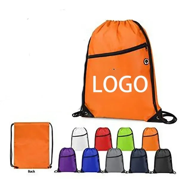 Drawstring Backpack With Front Zipper 13 " L x 18" H